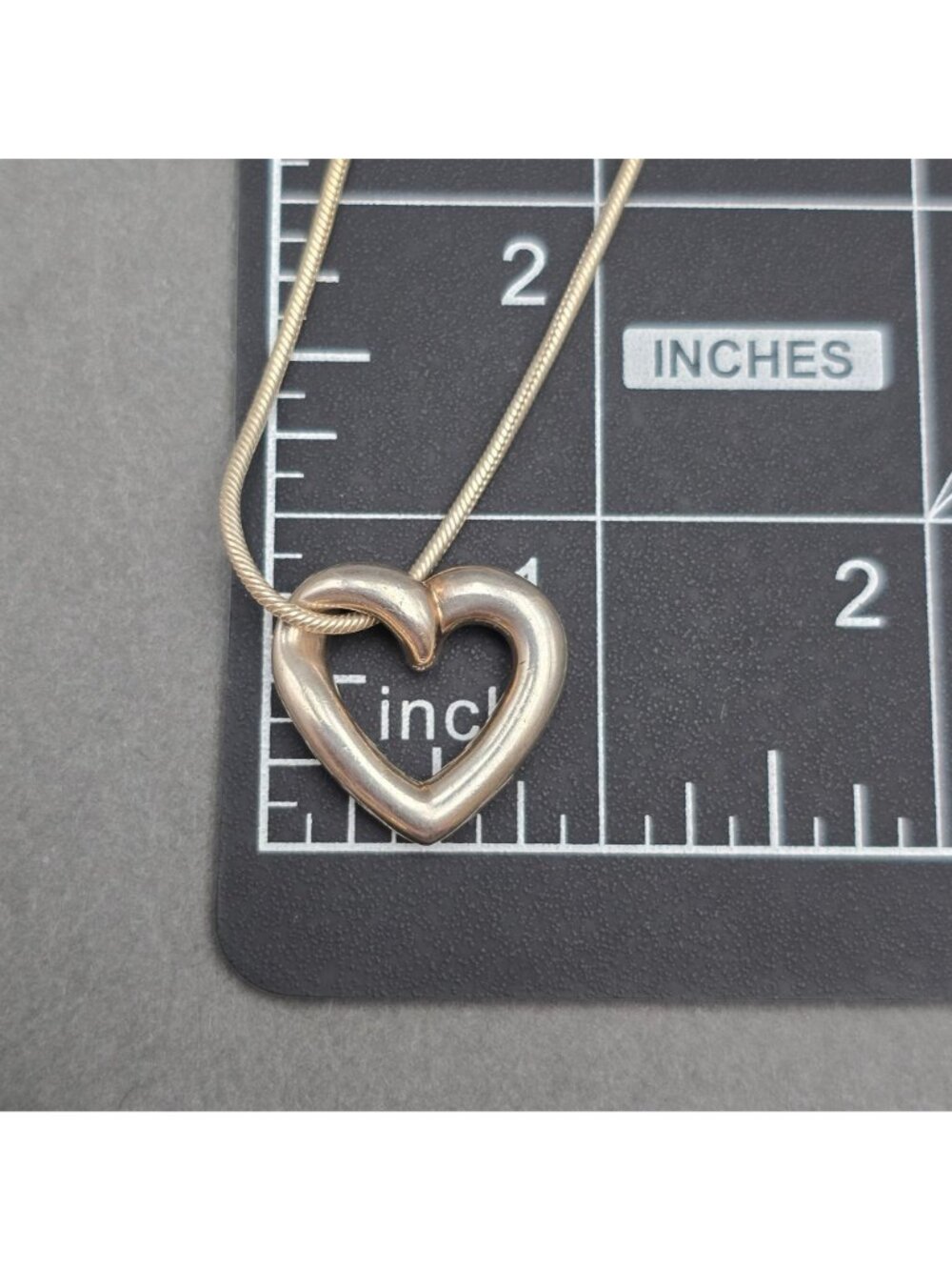 Vintage Sterling Silver Puffy Open Heart Pendant Necklace 18" Modernist Italy 92 - Picture 14 of 16